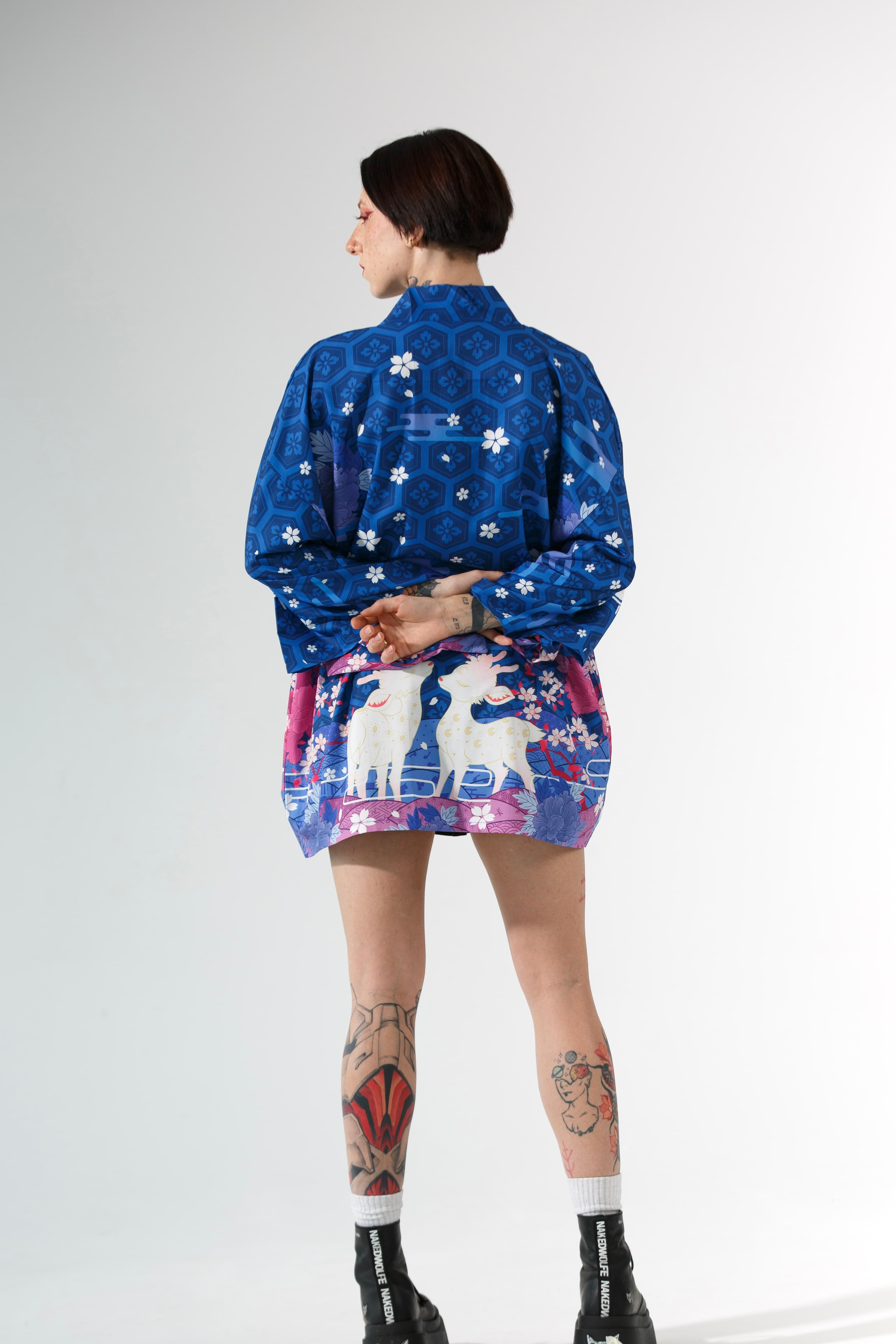 Blue Floral Print Kimono